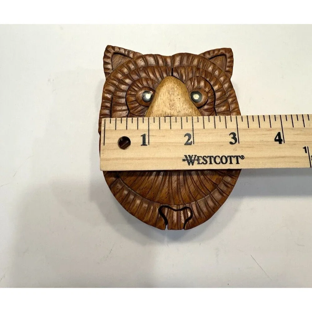 Vintage Handcrafted Wood Bear Jewelry Keepsake Trinket Box Hand Crafted